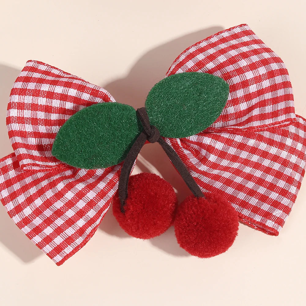 2Pcs Cherry Bow Hair Clips Strawberry Plaid Hairpin Sweet Fashion Barrette For Girls Children's Headdress  Kids school holidays Accessories cruise beach party