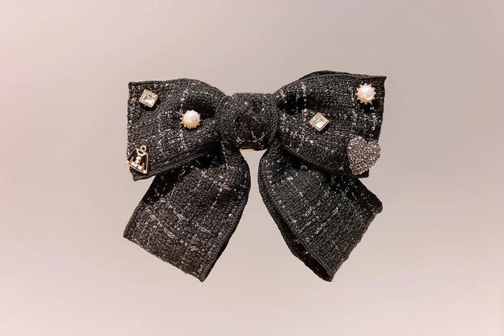 Elegant Plaid Cloth Hairpins Adult Crystal Heart Pearl Luxury Fabric Bow Hair Clip Pin for Girls Women Hair Jewelry Headpiece party’s holidays tweed
