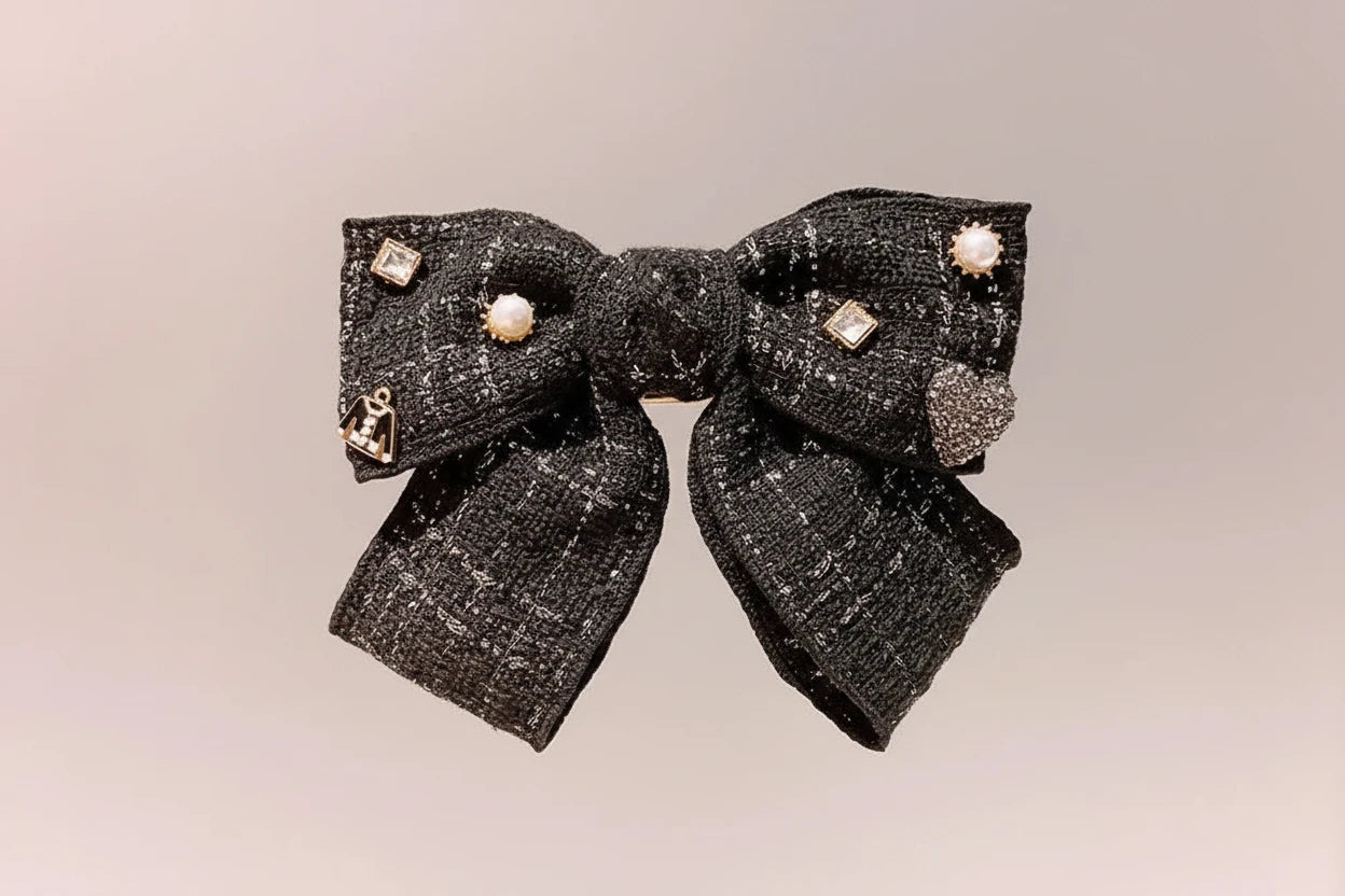 Elegant Plaid Cloth Hairpins Adult Crystal Heart Pearl Luxury Fabric Bow Hair Clip Pin for Girls Women Hair Jewelry Headpiece party’s holidays tweed