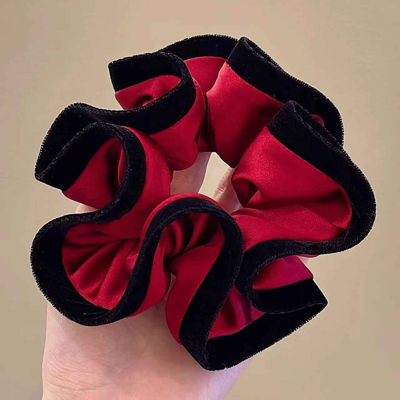 ruffle style velvet-edged satin scrunchie