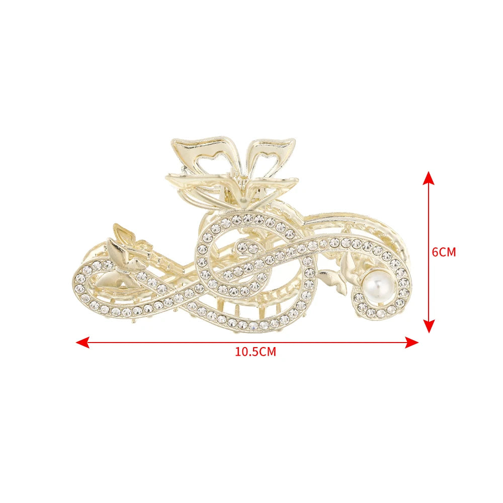 10.5cm metal claw clip ladies  For Women  Ponytail Hair  Hair Clips Ladies Pearl Rhinestone Butterfly Hair Accessories music teacher gift musician