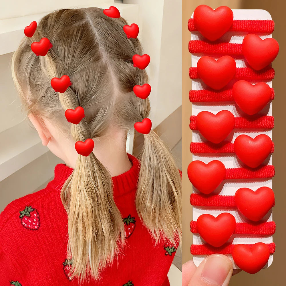 10pcs Red Heart Hair Ties Cute And Sweet Suitable Gift for Girls Enhances Styling Sweetness Ideal for Daily And Festive Occasion