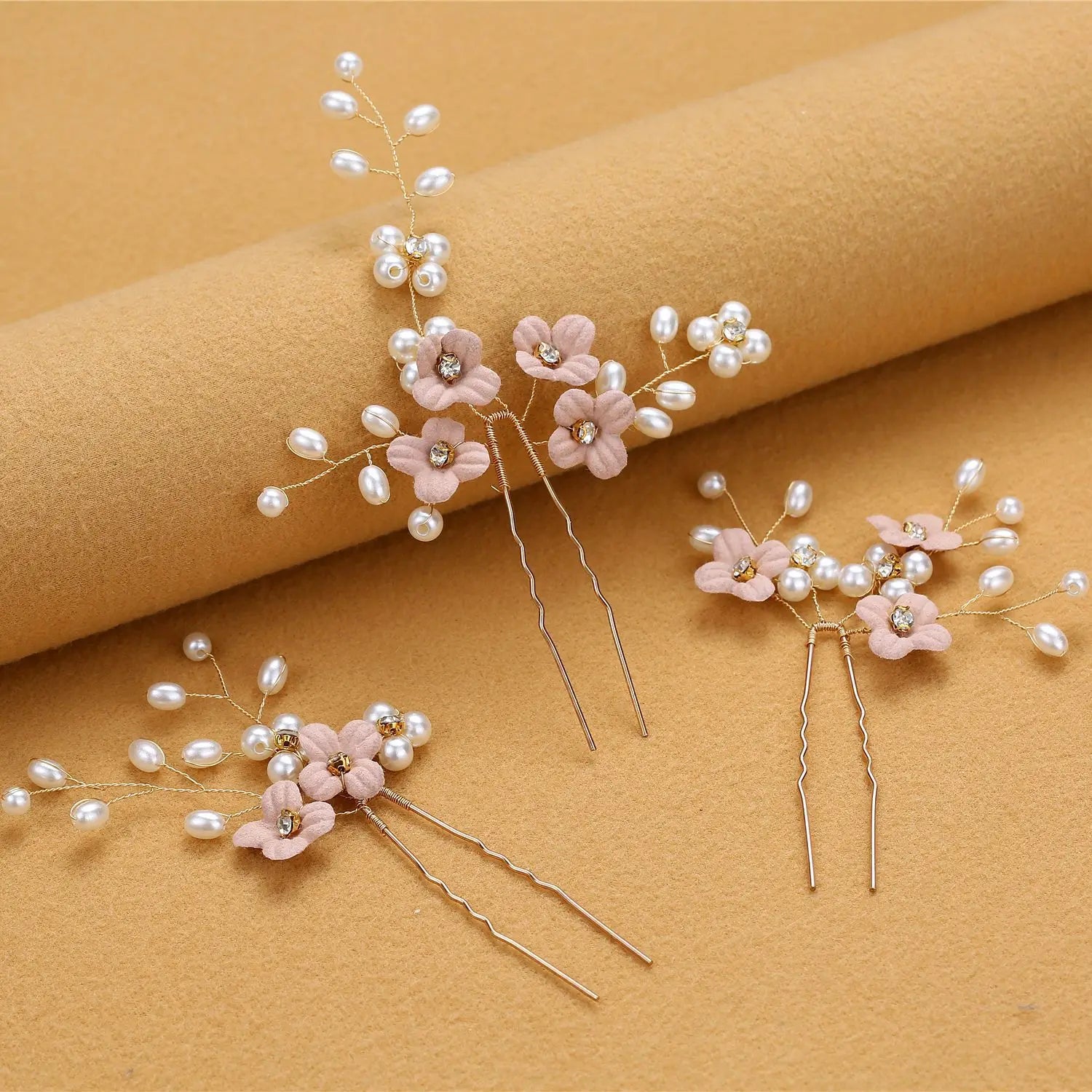 3pcs Blue Flower U Shaped Hair Pins Pearl Elegant Hair Clips Headwear for Wedding Bridal Hairclip Women Hair Jewelry Accessories something blue