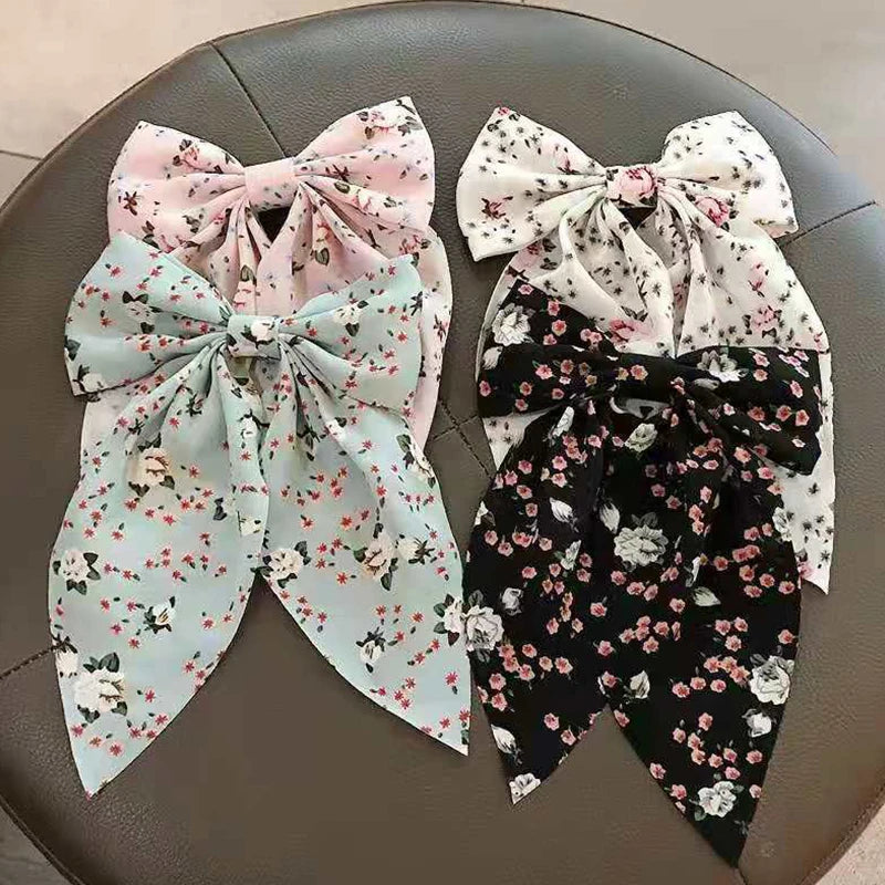 Bow Hair Clip Fashio Style Big Bow Ribbon Hair Tie Small Fresh Floral Hairpin Bowknot Hair Duckbill Clip Accessories pretty for holidays , special occasions