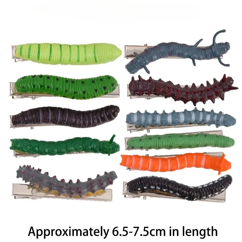 1/10pcs 3D Caterpillar Hair Clips Novelty Insect Hairpins Halloween Prank Toys Creepy Crawlers Headwears Cosplay Adults Party