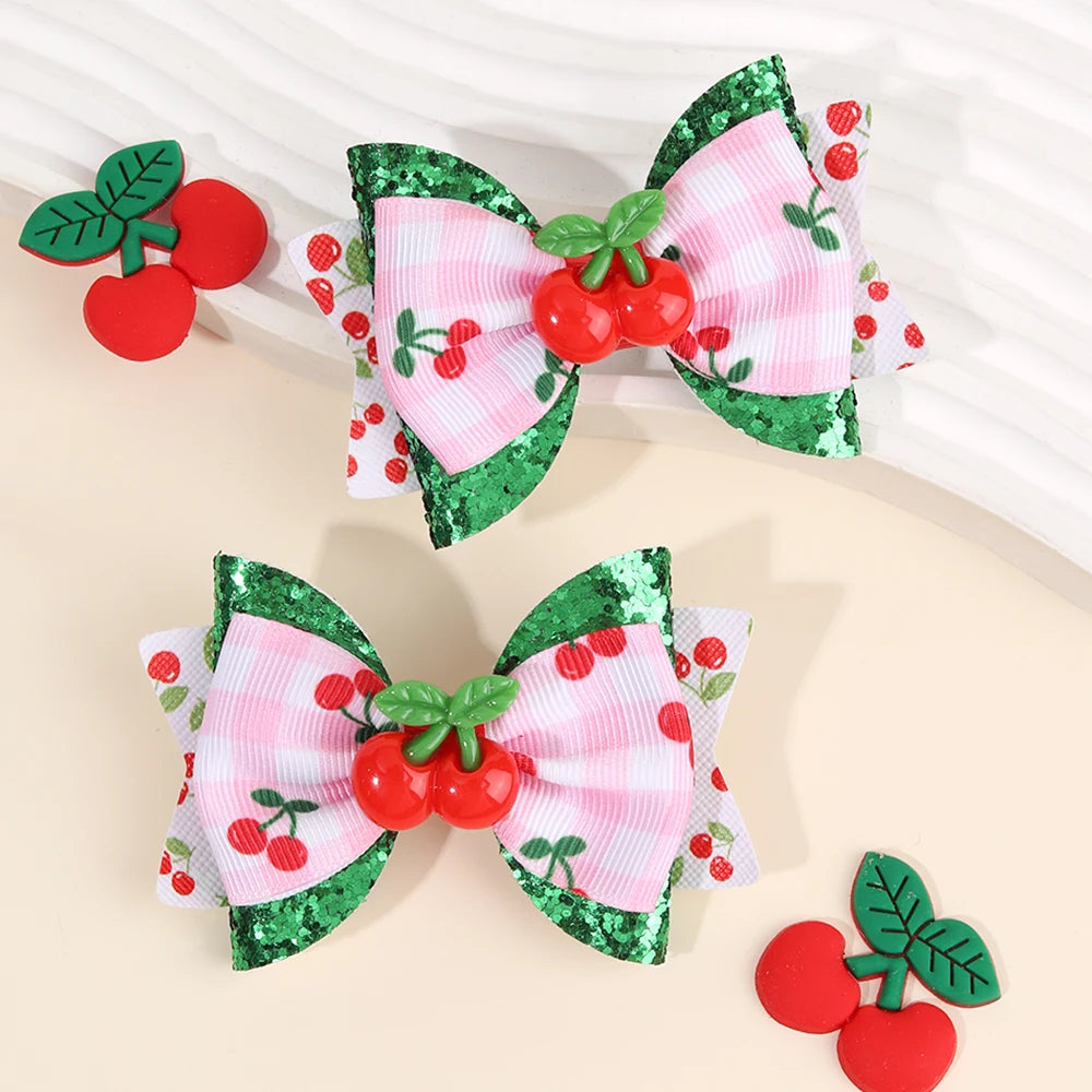 2pcs/Pack Sparkling Fruit Shaped 3D Strawberry Decoration Leather Hair Clips for Girls, Toddler Girl Hair Accessories Headwear