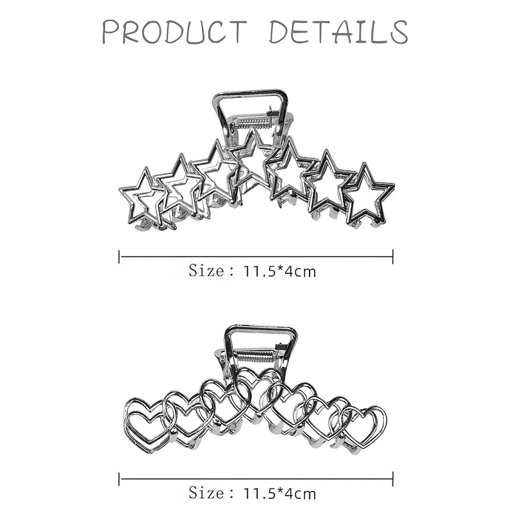 1pc Metal star silver large hair clip with simple design and high-end cmaw clip at the back of the head hair up  perfect for holidays work etc hearts love
