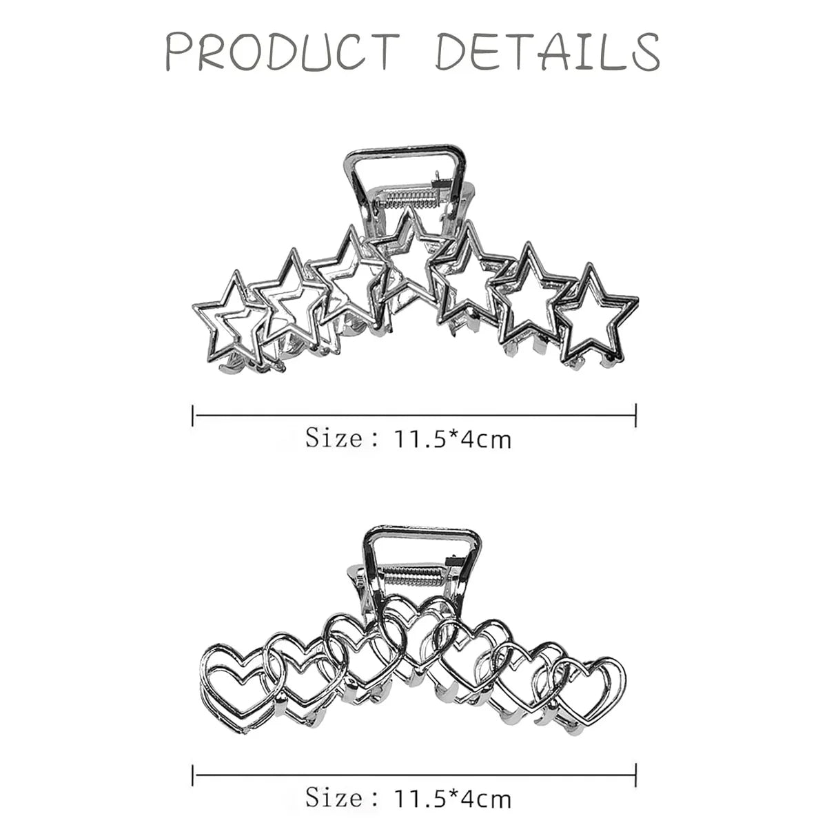 1pc Metal star silver large hair clip with simple design and high-end cmaw clip at the back of the head hair up  perfect for holidays work etc hearts love