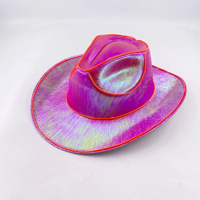 New Arrival Pearlescent Cowboy Hat Dance Costume Decorate Glowing Cowgirl Cap Glowing For Neon NightClub
