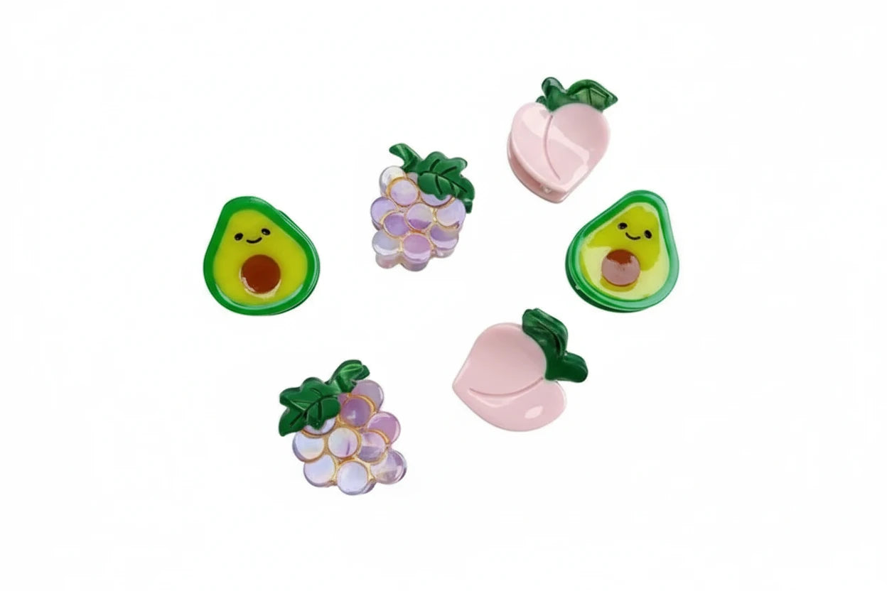Hair Claw Delicate Mini Fruit Hair Claw for Teens Braids Side Bangs Hairpin avocado grapes strawberry pineapple melon peach lemon cherry fruits mini clips holidays party’s festival summer great for party bags cute for pool party holiday etc
