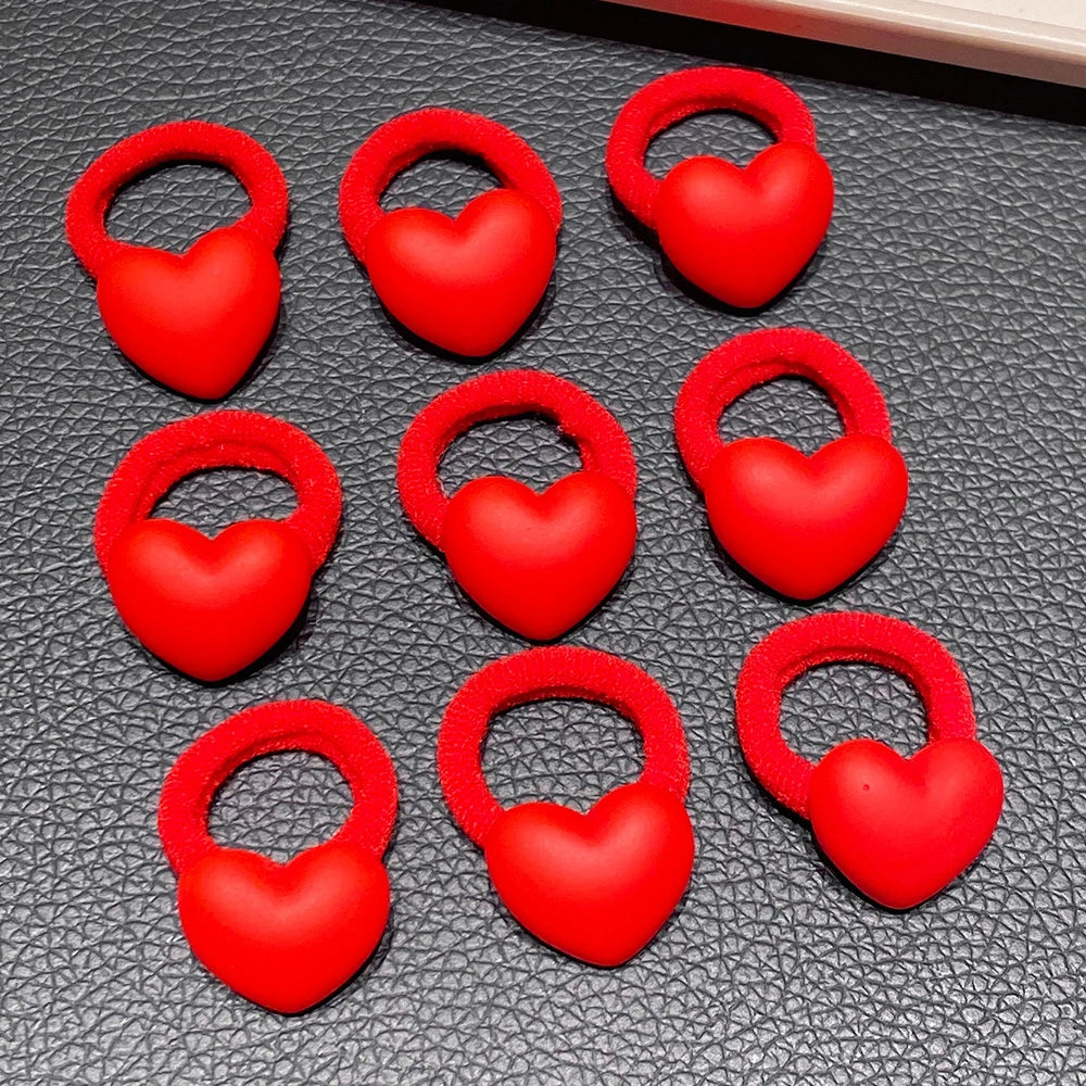 10pcs Red Heart Hair Ties Cute And Sweet Suitable Gift for Girls Enhances Styling Sweetness Ideal for Daily And Festive Occasion