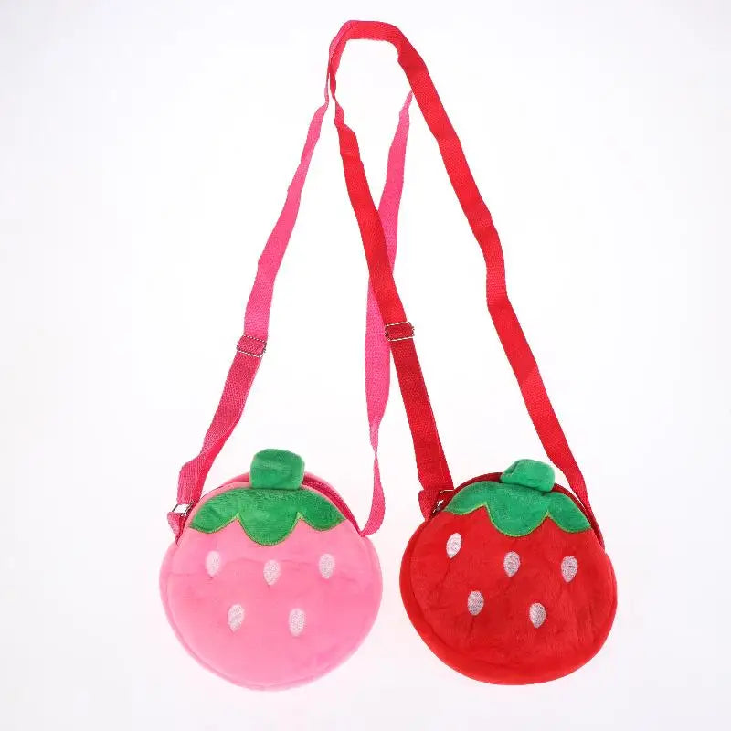 Adorable Cartoon Strawberry Plush Purse Crossbody Bag for Kids, Adults