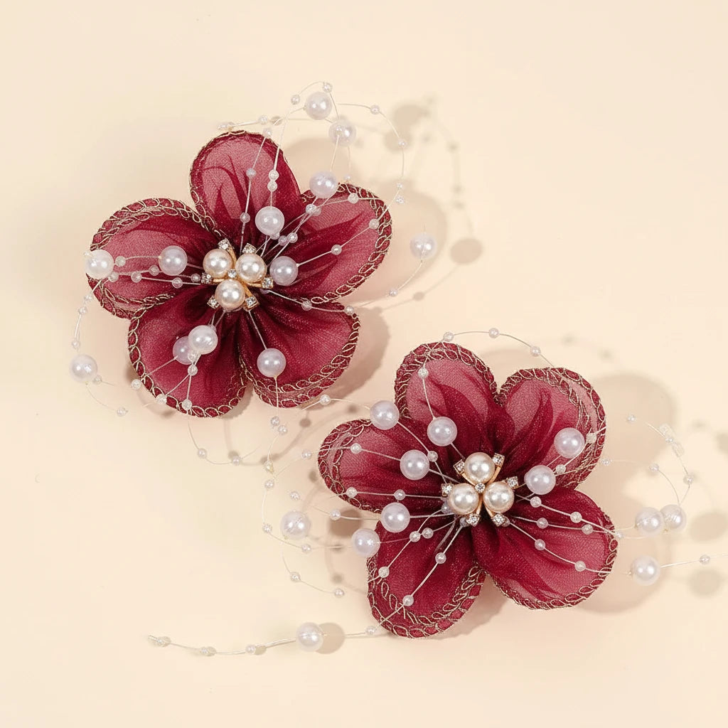 2Pcs Chiffon Floral Hairpins Sweet Flower Coral Fairies Hair Clip Princess BarrettesFor Girl Kids Women Accessories Headwear