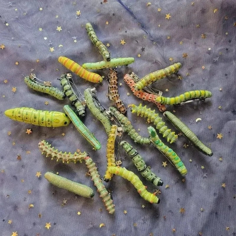 1/10pcs 3D Caterpillar Hair Clips Novelty Insect Hairpins Halloween Prank Toys Creepy Crawlers Headwears Cosplay Adults Party