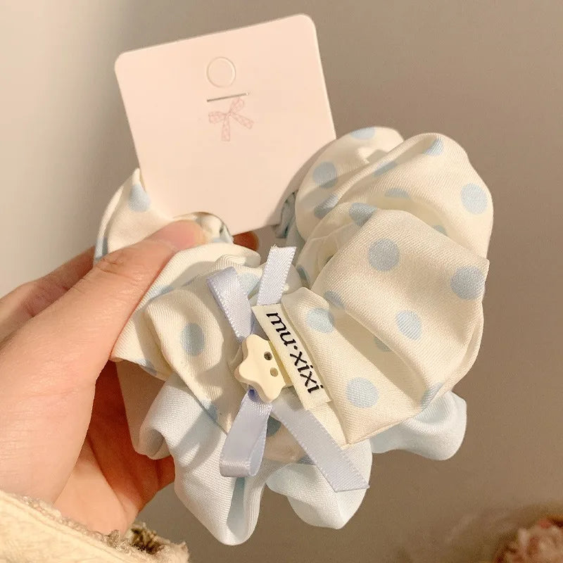 2 x   Blue Polka Dots large Scrunchies