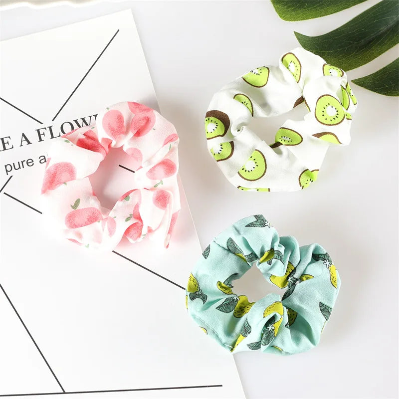 Summer Fruit Pattern Elastic Hair Ties for Women New Trend Scrunchies Ponytail Elastic Hair Bands Hair Accessories