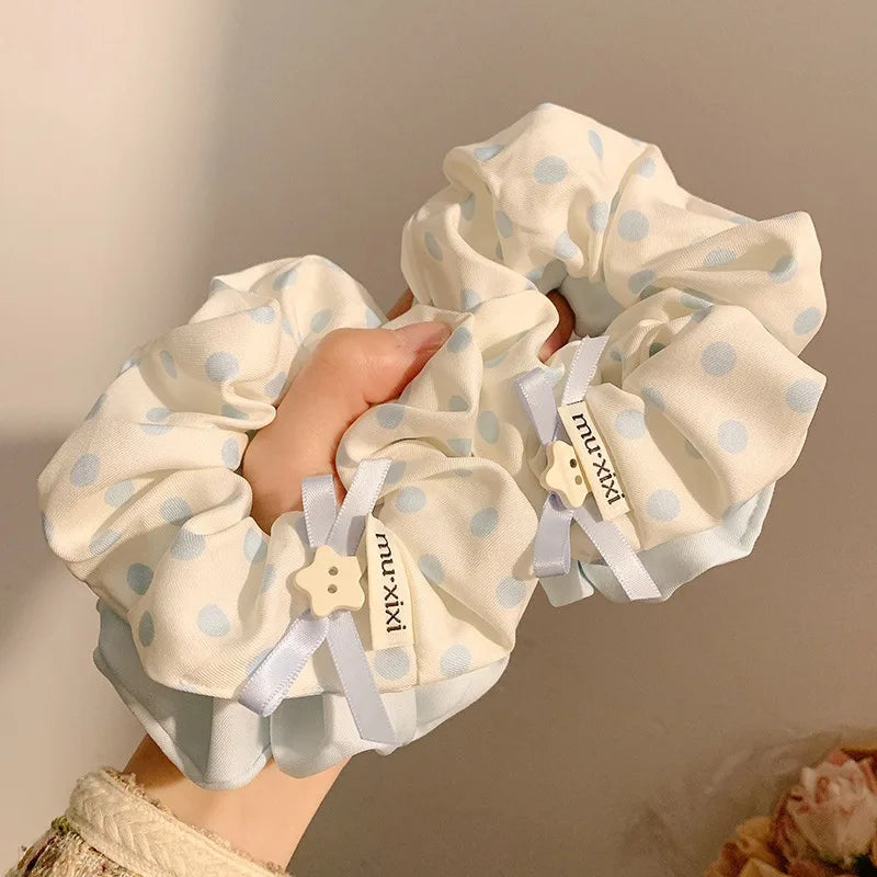 2 x   Blue Polka Dots large Scrunchies