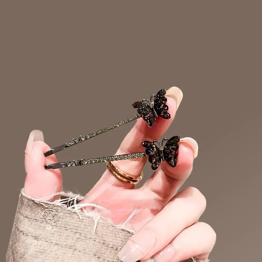2Pcs/set Super Fairy Rhinestone Butterfly Hairpins Cute and Sweet Women's Bangs Side Clip Korean Style Hair Clip Headdress
