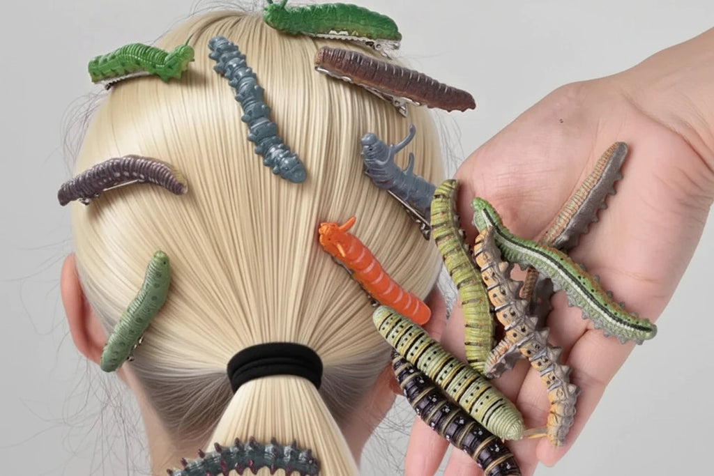 1/10pcs 3D Caterpillar Hair Clips Novelty Insect Hairpins Halloween Prank Toys Creepy Crawlers Headwears Cosplay Adults Party