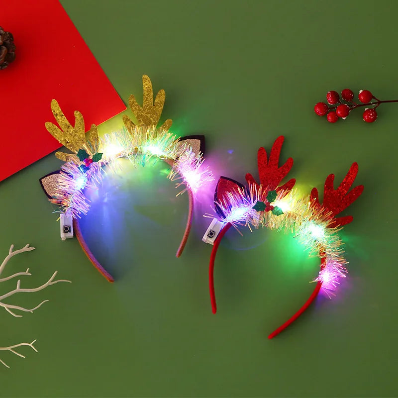 Christmas Candy Cane Headband LED Festive Party Hair Hoop Costume Headwear Glitter Tinsel Hairband Novelty Holiday Photo Prop