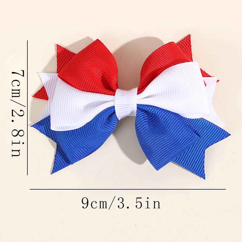 2Pcs USA Flag Bow Hair Clip Ribbon Patriotic American Flag Design Red White Blue Bow Barrettes For 4th Of July Party Accessories trip to America Florida New York holiday