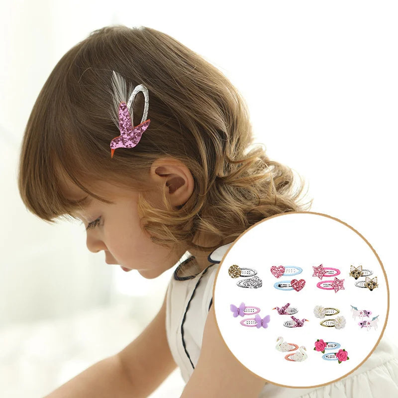 2 Pcs Cute Baby Girl Hair Clip Hairpin Accessory Rose Kids Children Headwear Infant Photo Props Bird Unicorn Fox Swan Star Heart