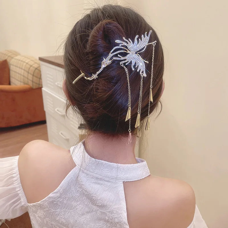 Fashion Shiny Crystal Butterfly Tassel Hair Claws for Women Luxury Delicate Shark Clip Hair Styling Clip Hair Accessories holiday special occasion elegant  perfect for a cruise ship black tie night