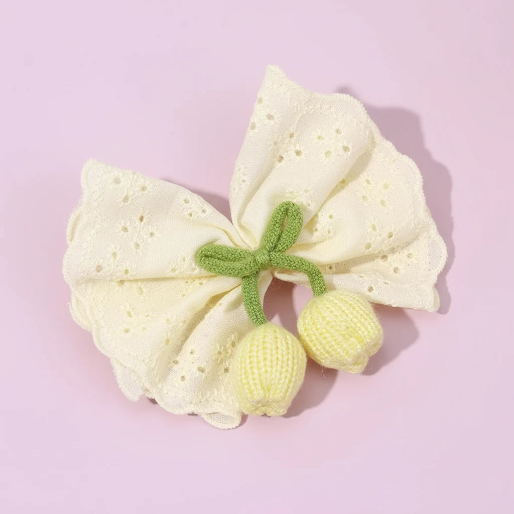Knitted Tulip Bow Hair Clips Pure Cotton Crochet Flower Hairpin Hollow Out Floral Embroidery Design Barrette Hair Accessories beautiful Amsterdam trip