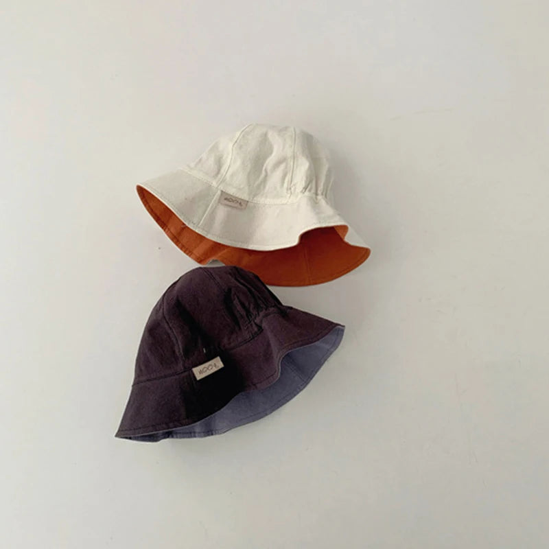 Double Sided Baby Bucket Hat Solid Color Striped Plaid Fisherman Cap for Infant Panama Bonnet Summer Kids Sun Visor Hats 6 month to 18 month