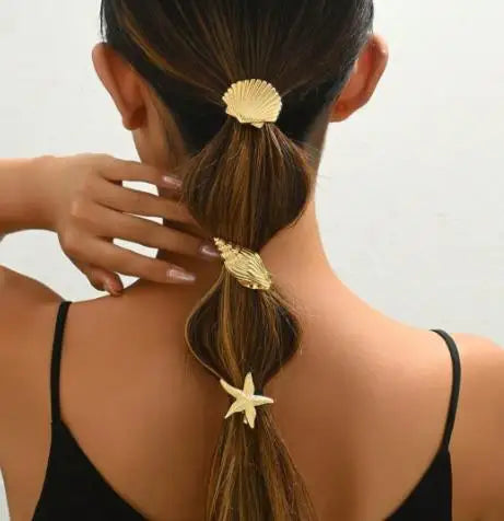 New Fashionable Europe and America Golden Starfish Shell Duckbill Hair Clip for Women Elastic Girl Hair Accessories Headwear cruise holiday beach party