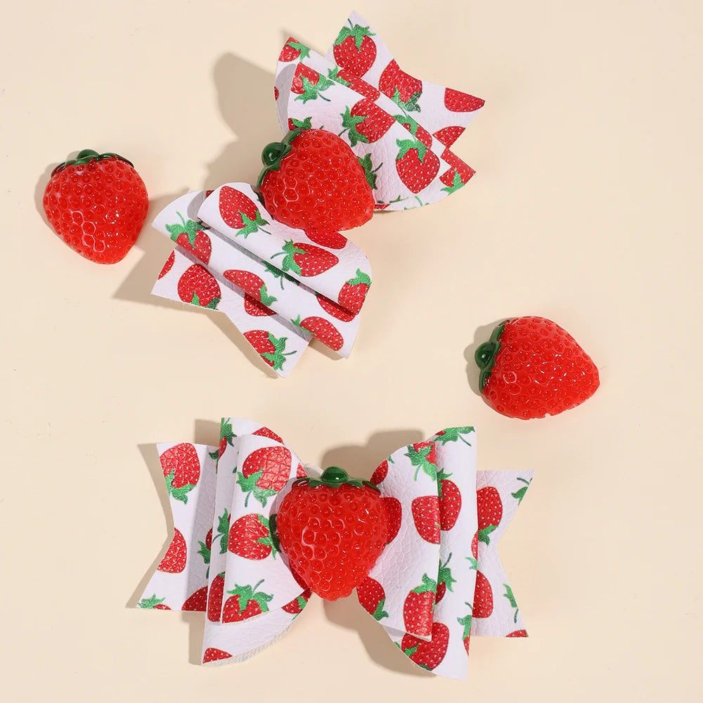 2pcs/Pack Sparkling Fruit Shaped 3D Strawberry Decoration Leather Hair Clips for Girls, Toddler Girl Hair Accessories Headwear