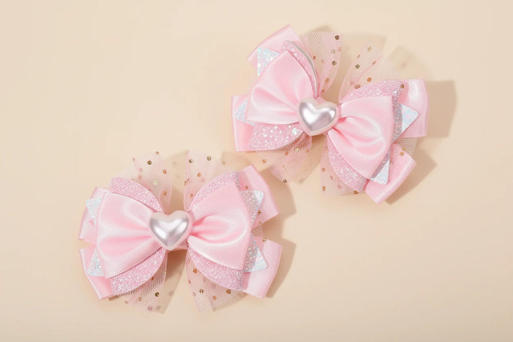 2Pcs Trendy Chiffon Bow Hair Clips For Girls Mesh Dot Hairpins Glitter Three-Tier Bownot Barrette Children Headwear Accessories