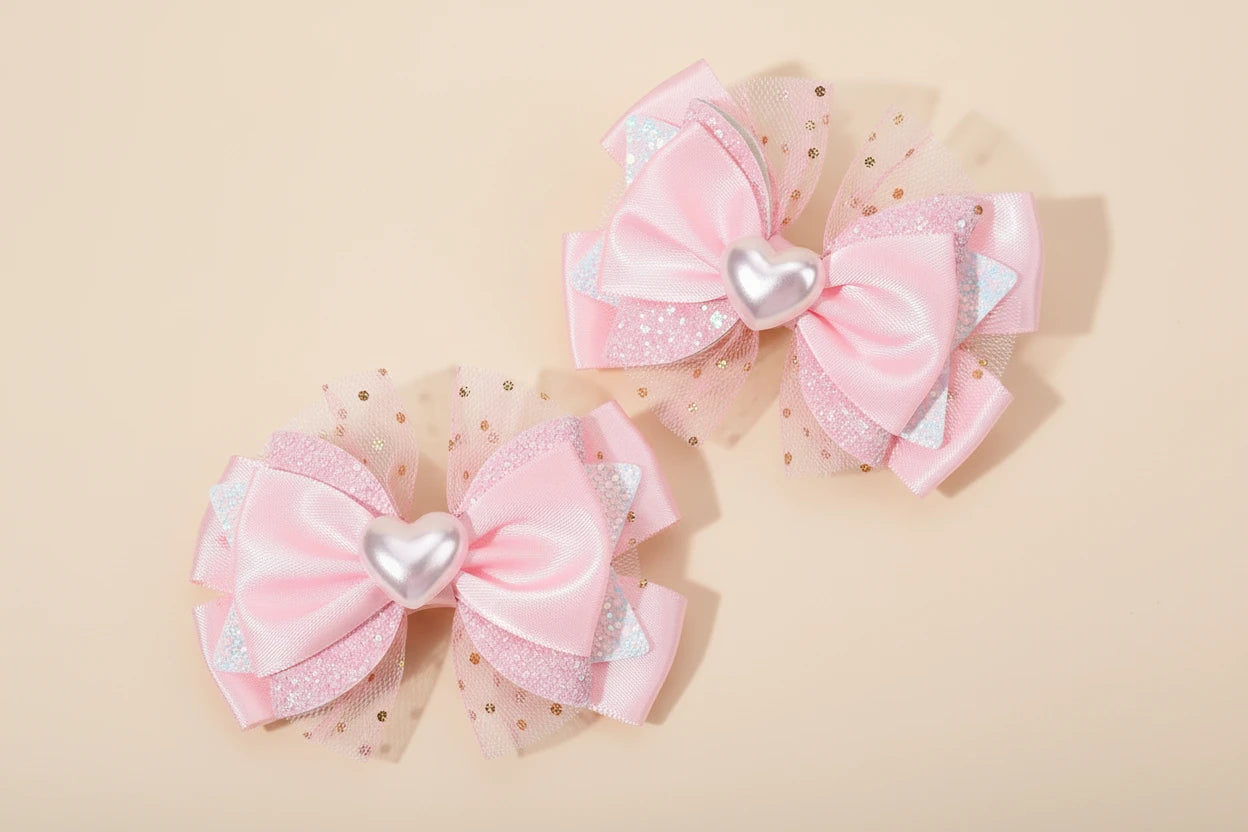 2Pcs Trendy Chiffon Bow Hair Clips For Girls Mesh Dot Hairpins Glitter Three-Tier Bownot Barrette Children Headwear Accessories