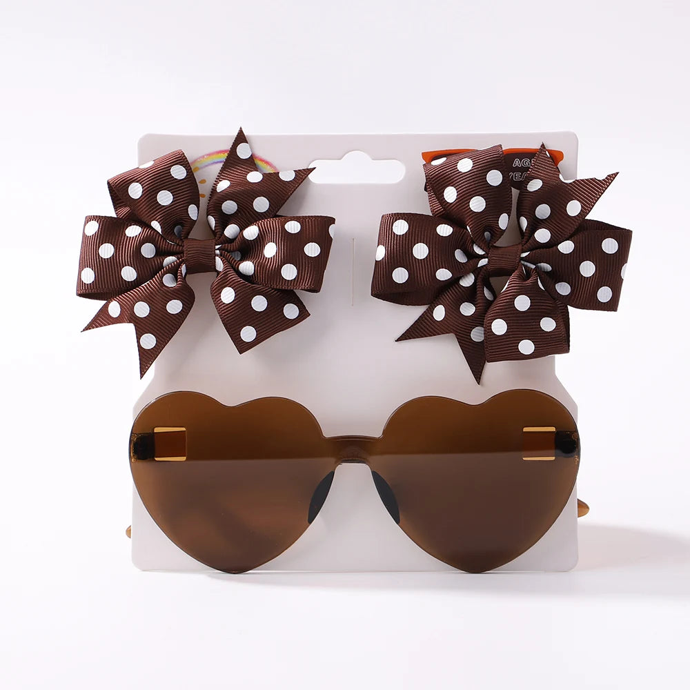 3Pcs/Pack Solid Dot Hair Bows Clip Girls Boutique Bowknot Hair Clips Kids Colorful Heart Sun Glasses Children Hair Accessories toddler photo shoot prop sent without the card packaging
