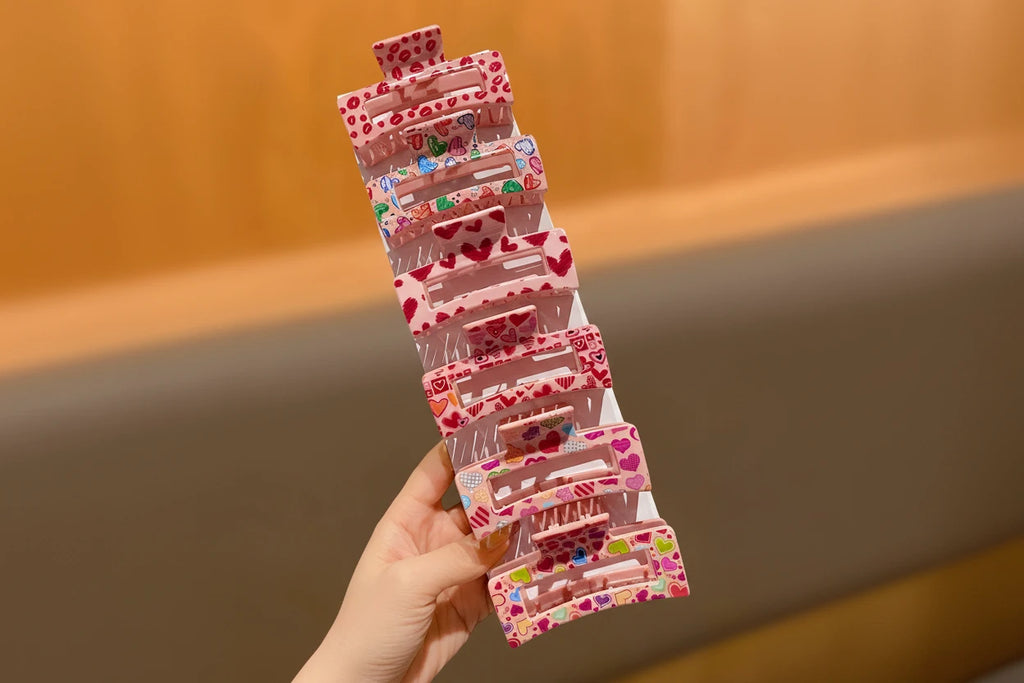 6 x Pink Square Hair Claw Clips