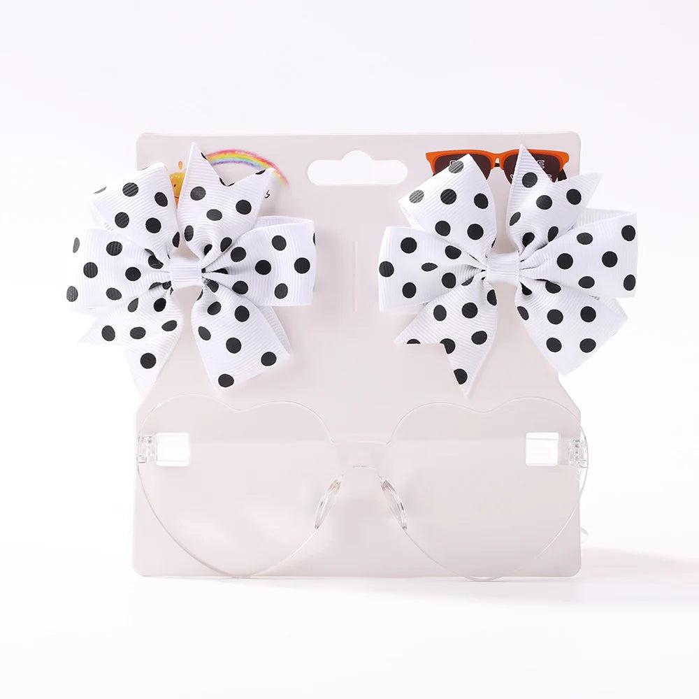3Pcs/Pack Solid Dot Hair Bows Clip Girls Boutique Bowknot Hair Clips Kids Colorful Heart Sun Glasses Children Hair Accessories toddler photo shoot prop sent without the card packaging