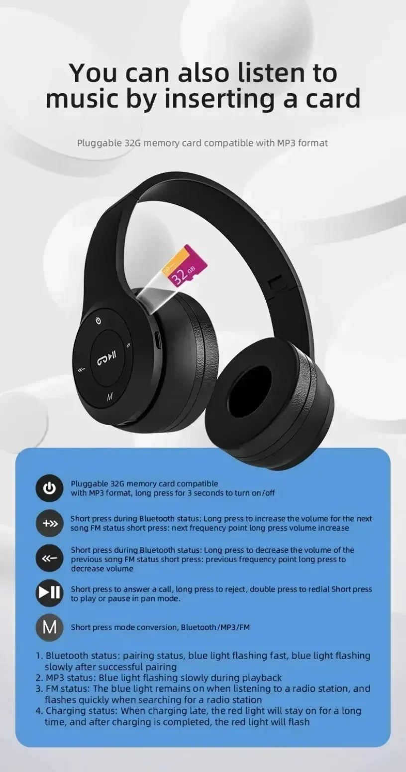 Portable headphones Foldable Wireless Bluetooth 5.0 Headset For Bluetooth connection TF Card slot