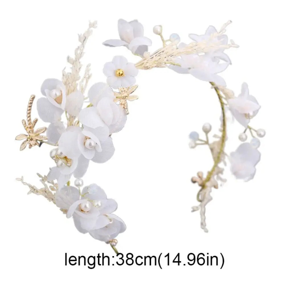 Hair Hoop White Bride Headdress Flower Forest Photography Headband Branch Pearl Wedding Hair Accessories Girls