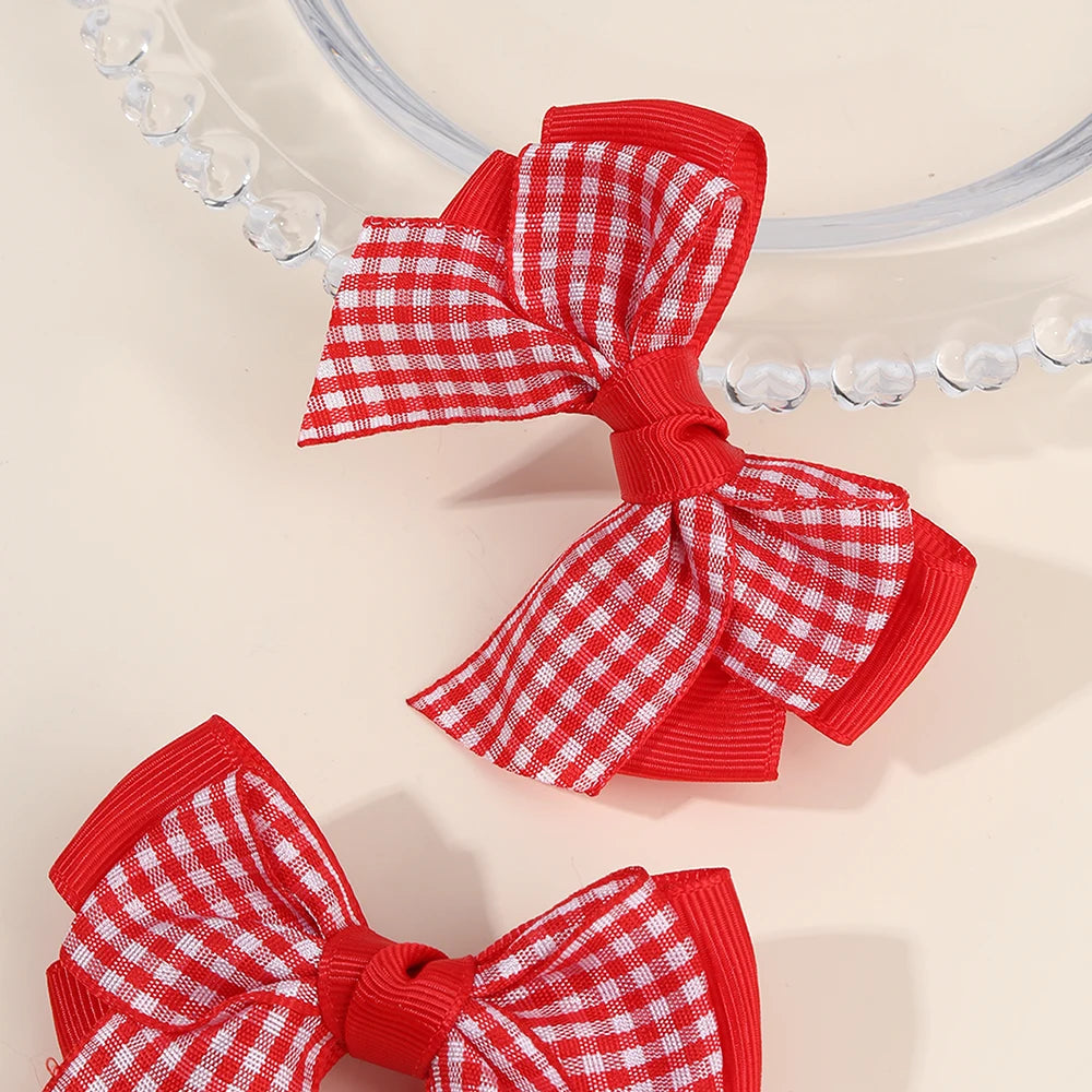 2Pcs bow  Plaid Hair Clips slides Sweet Cute Double Layer Bownot Hairpins Ribbon Barrette For Girls Children Headdress Accessories school party holiday