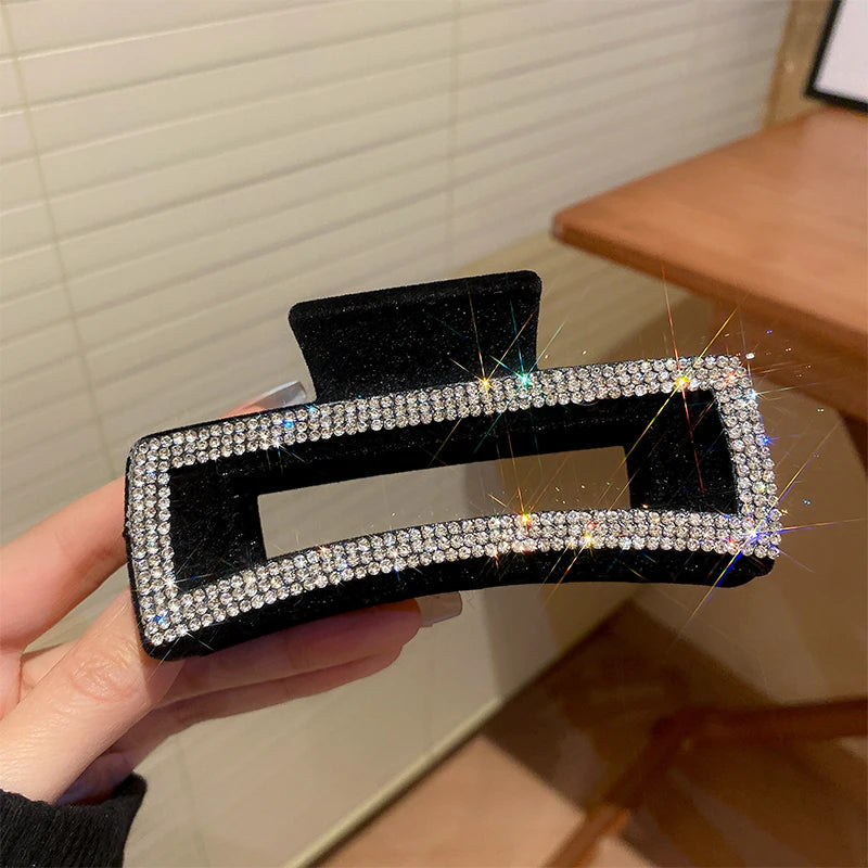 Flocking Rhinestone Black Hair Claw clip