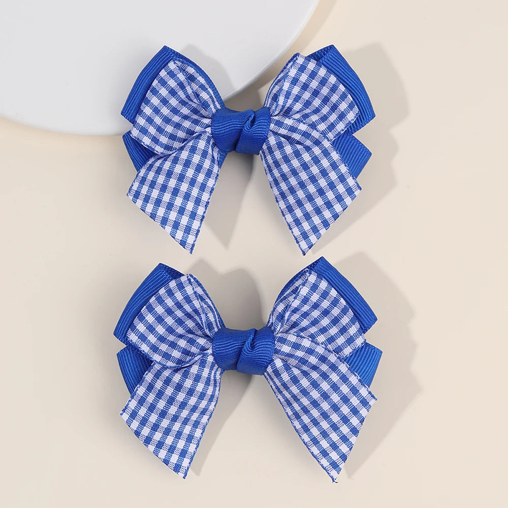 2Pcs bow  Plaid Hair Clips slides Sweet Cute Double Layer Bownot Hairpins Ribbon Barrette For Girls Children Headdress Accessories school party holiday