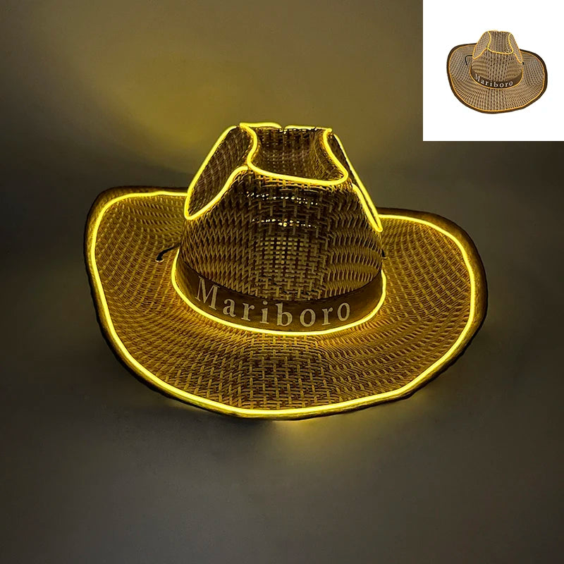 LED Glowing Cowgirl boy Hat Neon Luminous Bride Hat For Holiday Light Up Supplies Fluorescent Party Props Bachelorette Party Hat