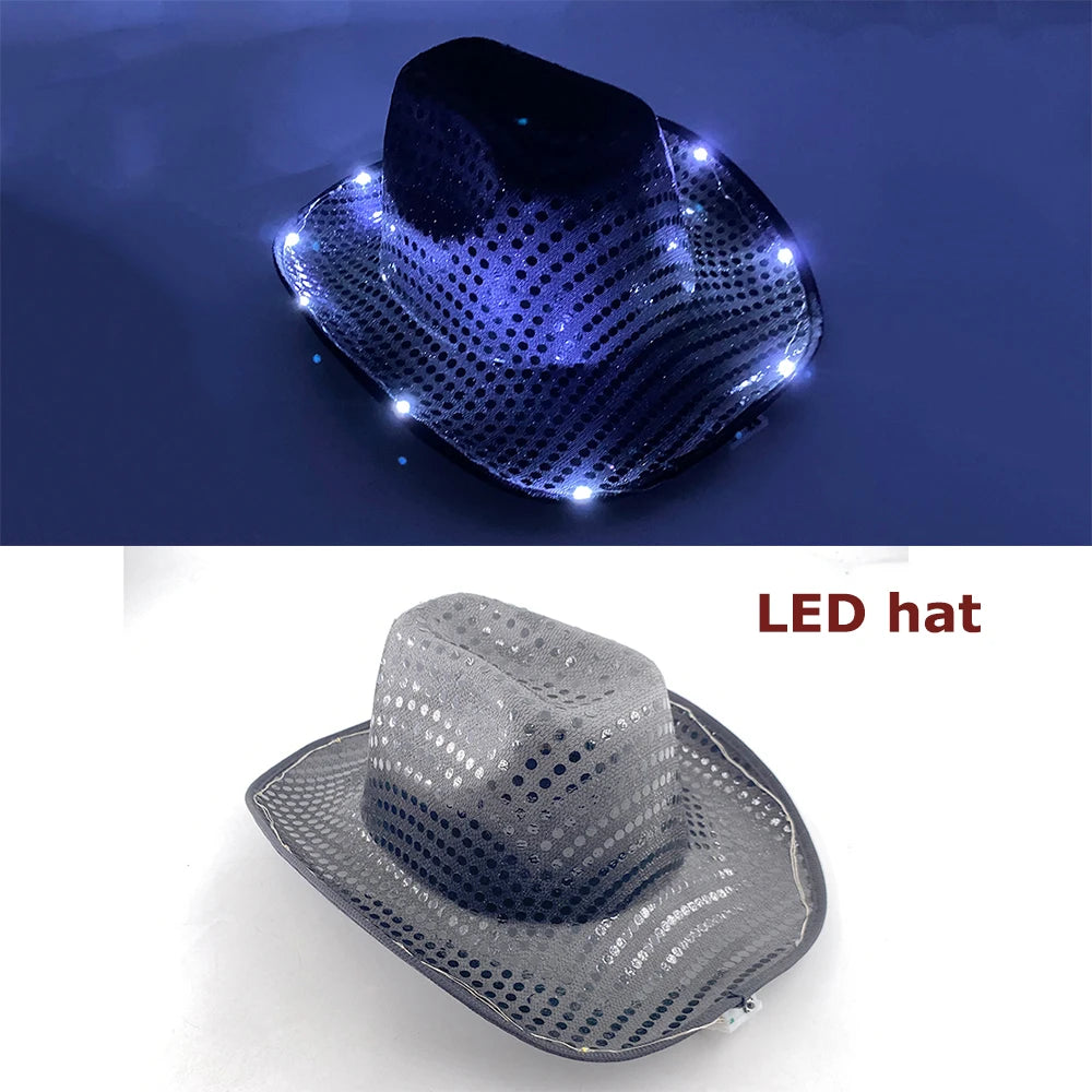 LED Glowing Cowgirl boy Hat Neon Luminous Bride Hat For Holiday Light Up Supplies Fluorescent Party Props Bachelorette Party Hat