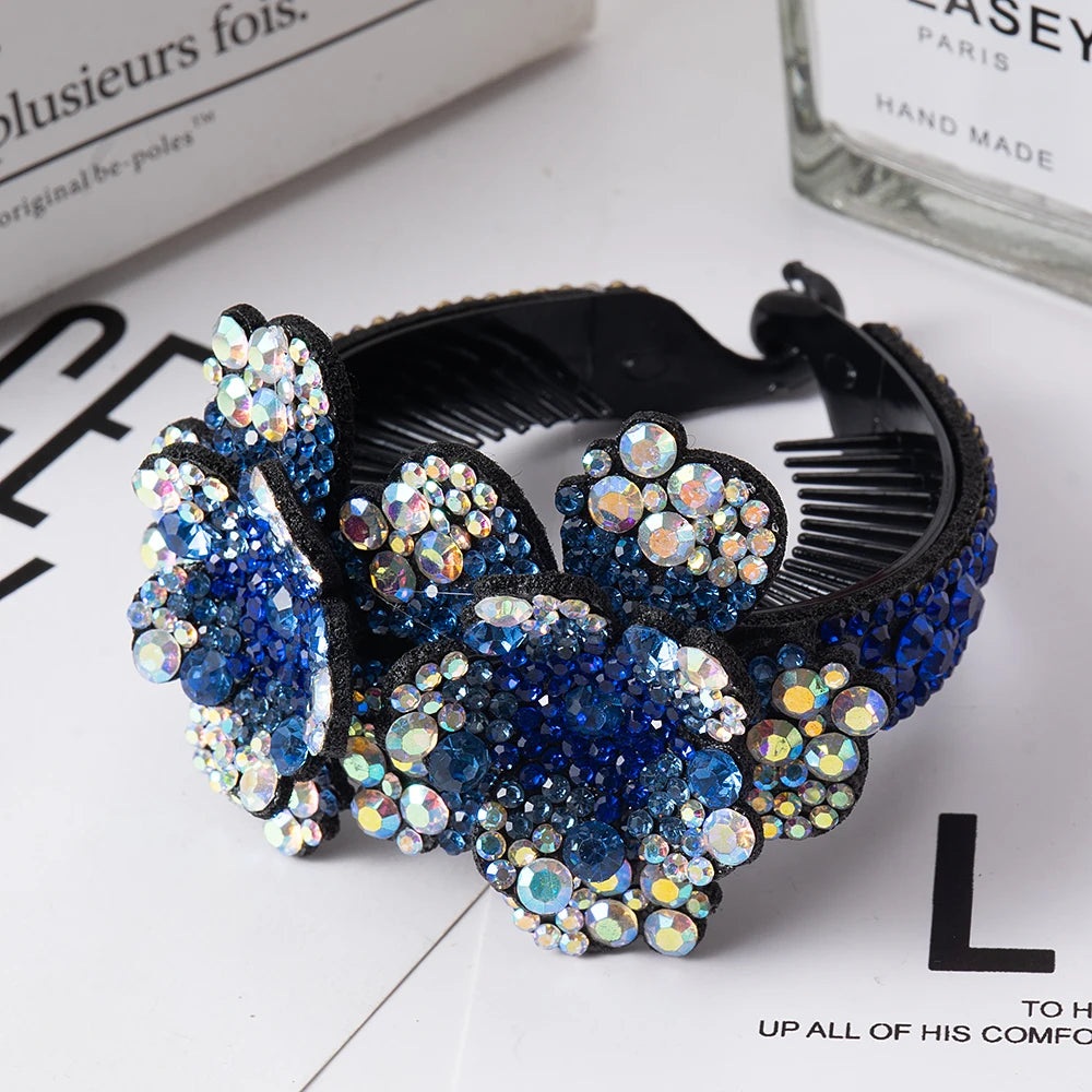 Rhinestone Hair Claw  bun for Women Flower