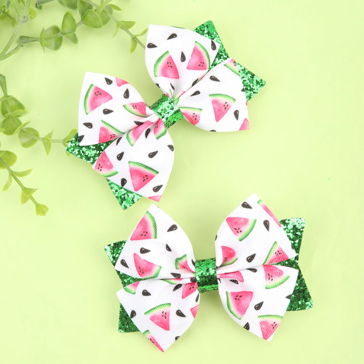 Watermelon Print Hair Bows With Clip Glitter Sequin Hairpin For Girls Children Barrettes Kids Handmade Hairgrip Hair Accessories