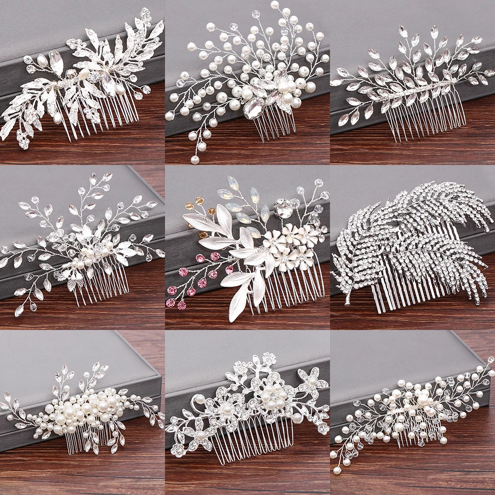 Wedding Hair Combs Bridal Hair Accessories For Women Hair Jewelry Silver Color Pearl Rhinestone Head Jewelry Women Accessoriesx