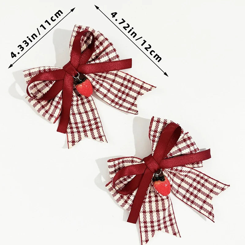 Red Bow Hair Clips Fashion Plaid Stripes Hairpins Strawberry Cherry Barrettes Sweet Lace Headwear Princess Kids Hair Accessories
