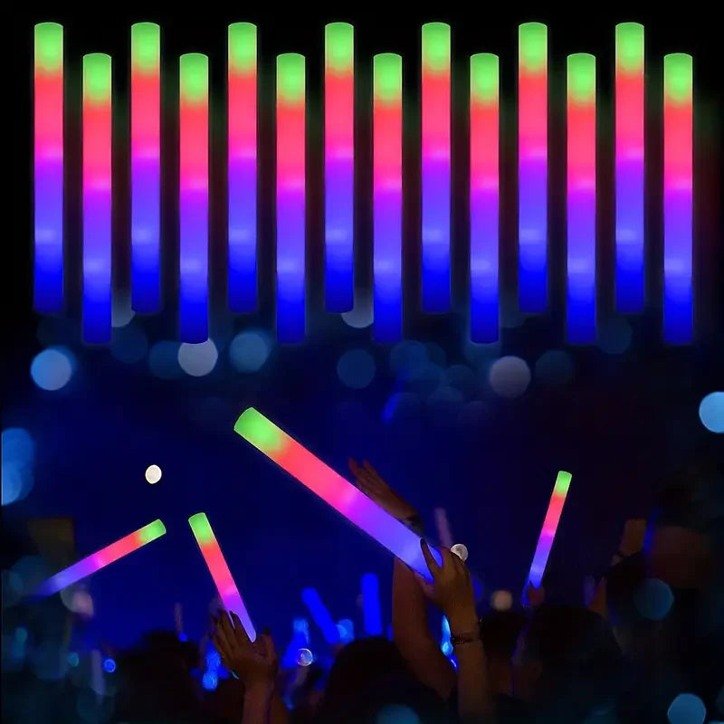 10PCS Sponge Glow Stick Light Up Neon Fluorescent LED Flashing Bar for Event Support and Cheer Night Party Light Stick