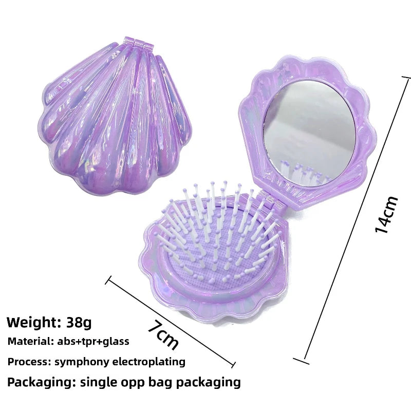 Portable Folding Shell Comb and compact mirror.
