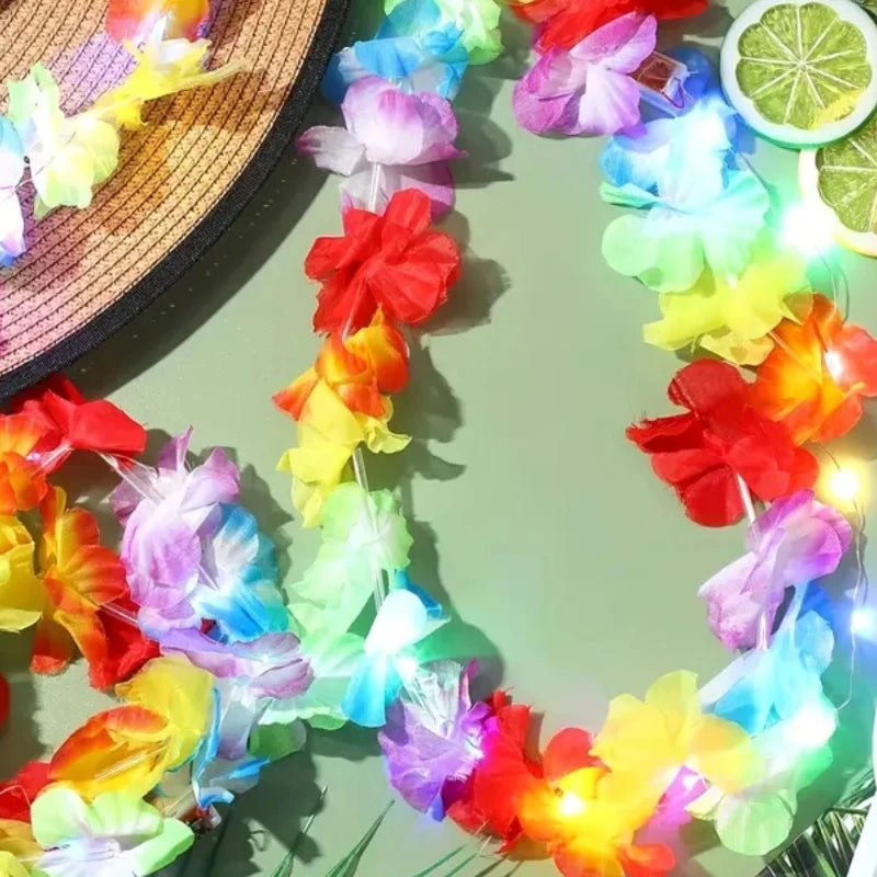 Festival Glowing Flower Wreath LED Hawaii Leis Necklace Light Up For Themed Parties Birthday Wedding Carnival Decoration